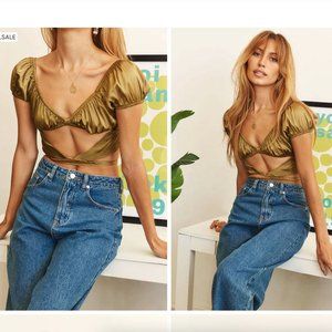 12th Tribe - Olive Satin Top